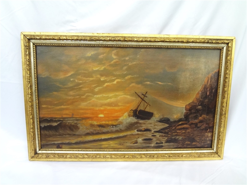 Marine Oil Painting on Canvas Unsigned