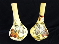 Pair of Glass Bulbous Cased Hand Painted Vases Style of Webb