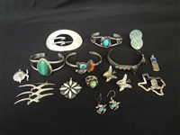 Group of Mexico Sterling Silver and Turquoise Items
