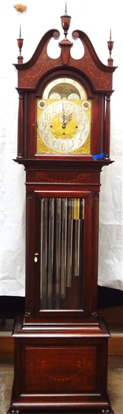 R. J. Horner Grandfather Clock Mahogany Case J.J. Elliott Movement, Harrington Chime Tubes