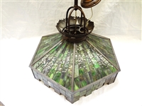 Arts and Crafts Style Six Sided Leaded Hanging Glass Shade