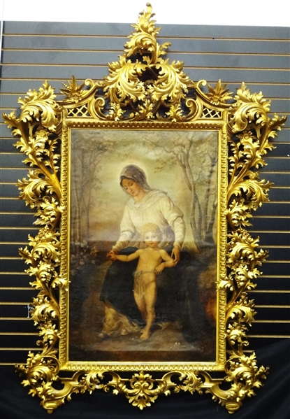 Massive Palatial Museum Quality Gilt Wood 19th Century Carved Baroque Frame With Inset Original Oil Painting