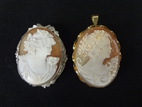 (2) 14k and 18k Gold Cameos