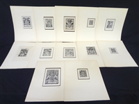 (12) Antique Book Plates by Charles William Sherborn (1831-1912)