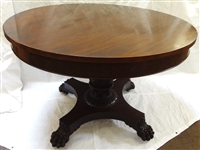 Attributed to R.J. Horner Round Dining Table Lion Paw Feet, Decorative Column