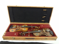 Pair of Early Violins Mother of Pearl Inlay in Homemade Case