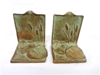 McClelland Barclay Bronze Cat Tails & Lily Pad Book Ends