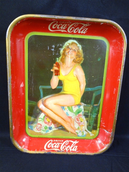 1932 Coca-Cola Serving Tray "Girl in Yellow Bathing Suit" American Art Works