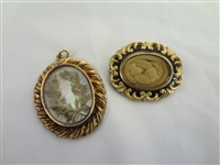 (2) Victorian Mourning Hair Brooches Intricate Floral Design