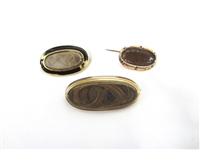 (3) Oval Victorian Mourning Hair Brooches Heavy Gold Filled Setting