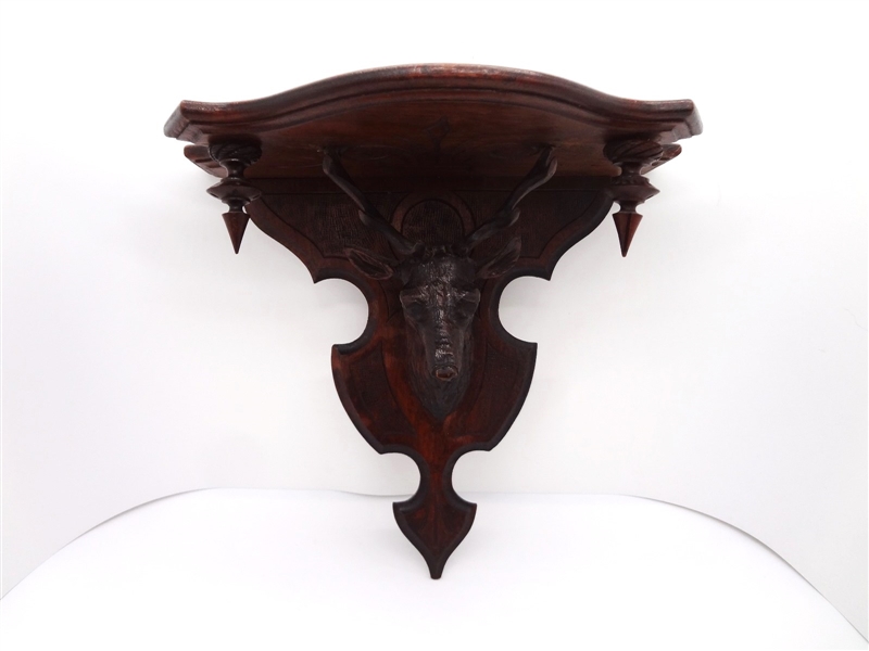 Black Forest Walnut What Not Shelf With Detail Carving of Deer Head