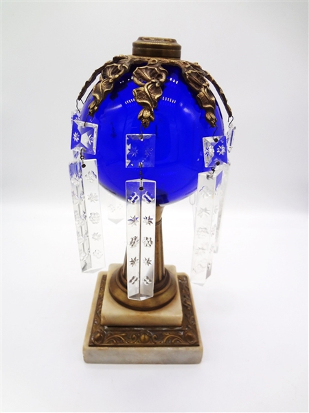Cobalt Glass Marble Base Oil Lamp With Prisms