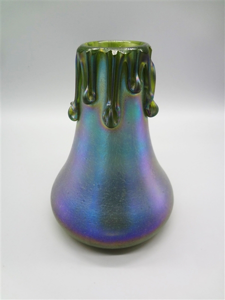 Blue Iridescent Kralik/Loetz Style Running Drip Vase