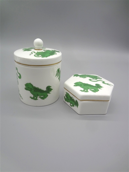 Wedgwood "Chinese Tigers" Lidded Tea Caddie & Small Trinket Tray