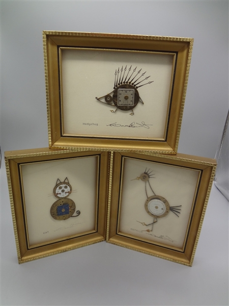 (3) Watch Parts Animal Art: Hedgehog, Ostrich, Cat