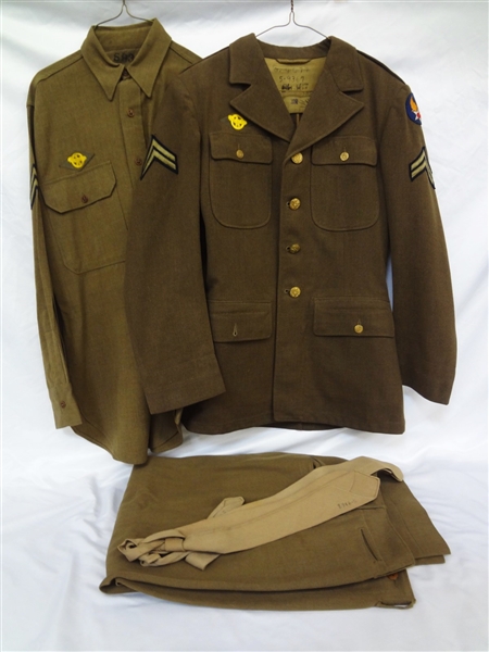 World War II US Army Air Corps Uniform Group: Shirt, Tunic, Pants, Ties