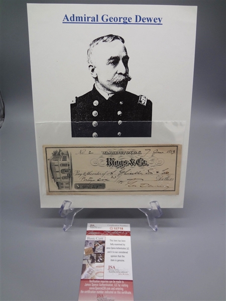 General George Dewey Spanish American War Hero Signed Check LOA JSA