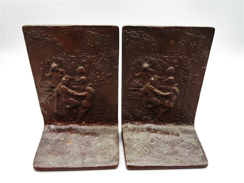 Pair of Art Nouveau Gorham Bronze Book Ends "Satyrs and Nymphs"