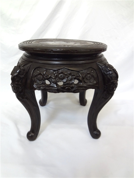Large Teak Chinese Jardiniere Stand Rosette Carved Accent