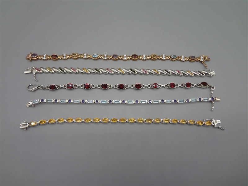 (5) Sterling Silver Bracelets With Gemstones