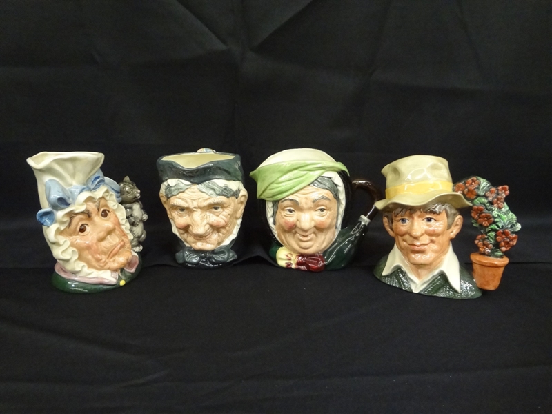 (4) Royal Doulton Large Character Mugs: Granny, Gardener, Cook and Cheshire Cat, Sairey Gamp