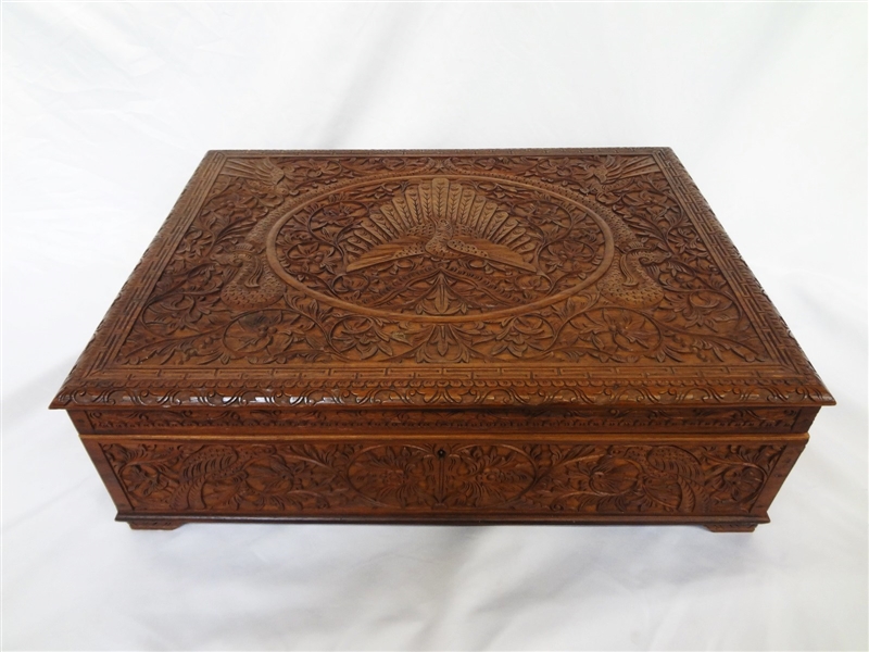 Hand Carved Wooden Chest Box With Shelf Eagle Detail