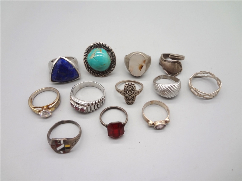 (12) Sterling Silver, Turquoise and Other Stone Rings