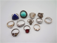 (12) Sterling Silver, Turquoise and Other Stone Rings