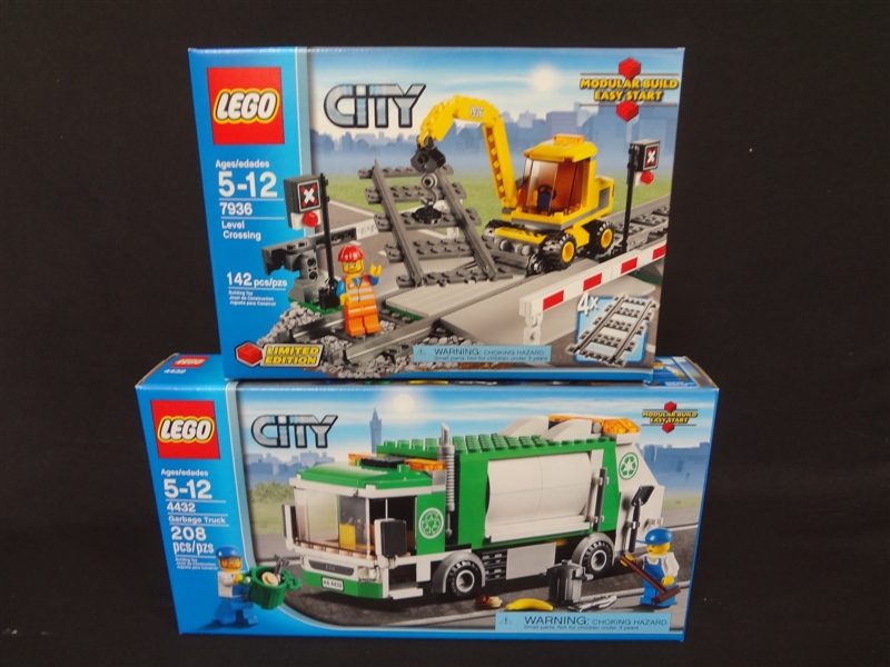 (2) LEGO Unopened Sets: 4432 Garbage Truck, 7936 Level Crossing (bent box)