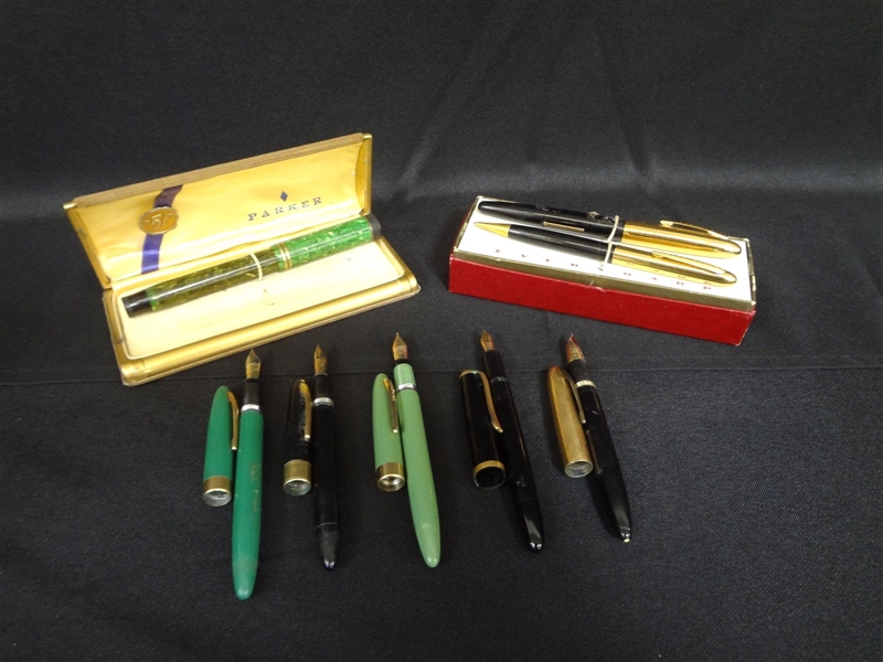 (8) 14k Gold Nib Fountain Pens: Sheaffer, Faber, Eversharp