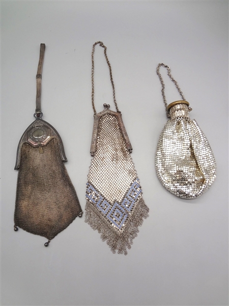 (3) Metal Dress Mesh Purses: Whiting and Davis, others