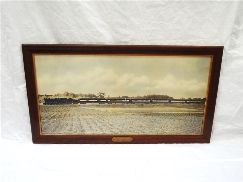 Massive Panoramic Hand Tinted Train Photograph Blue Comet Train New York Central Framed