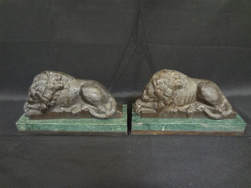 Pair of Bronze Bombay Company Lion Sculptures