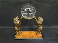 Brass Lions Sculpture Holding Clear Globe