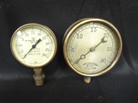 Pair of Brass Face Steam Gauges: Capital Brass Works, Air Reduction Sales