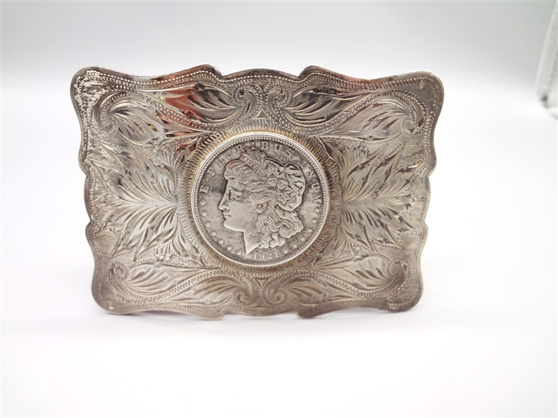 Don Ricardo Sterling Silver Belt Buckle With 1921 Morgan Silver Dollar