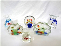 (6) Murano Glass Paperweights Fish in Bowls