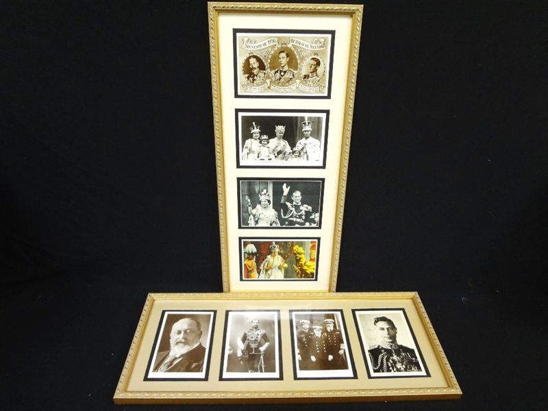 English Royalty Vintage Postcards in Frame: George V, VI, and QEII