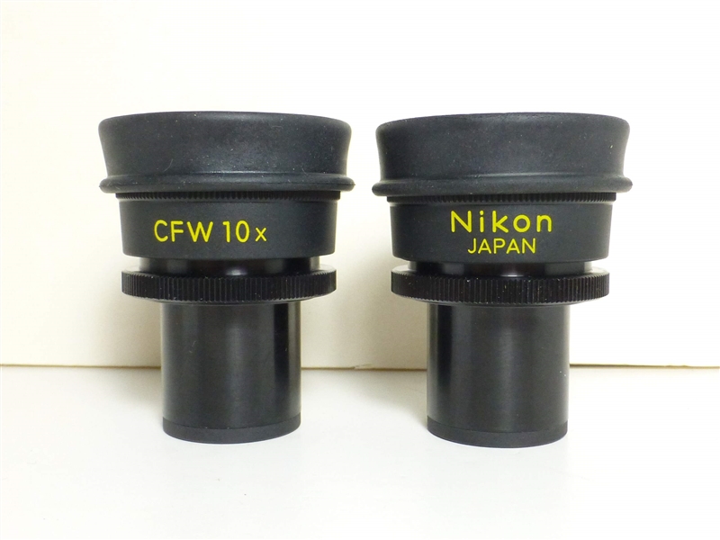 Pair Nikon CFW 10x Microscope Eyepieces Oculars w Rubber Guard