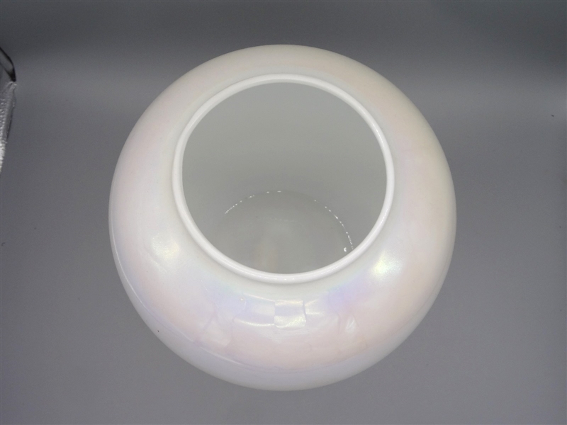 Large Iridescent White Art Glass Vase