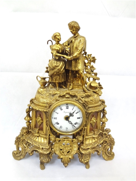 German Brass Figural Mantle Clock