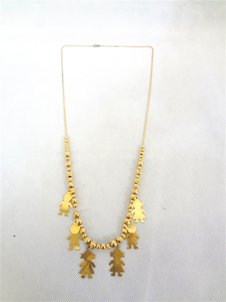 14k Yellow Gold Necklace With (6) Boy/Girl Charms