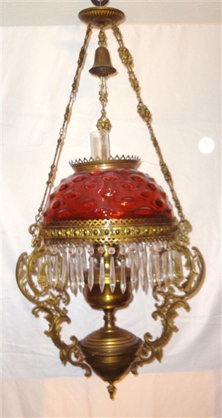 Victorian Cranberry Pillow Optic Bubble Hanging Lamp