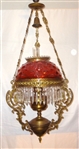 Victorian Cranberry Pillow Optic Bubble Hanging Lamp