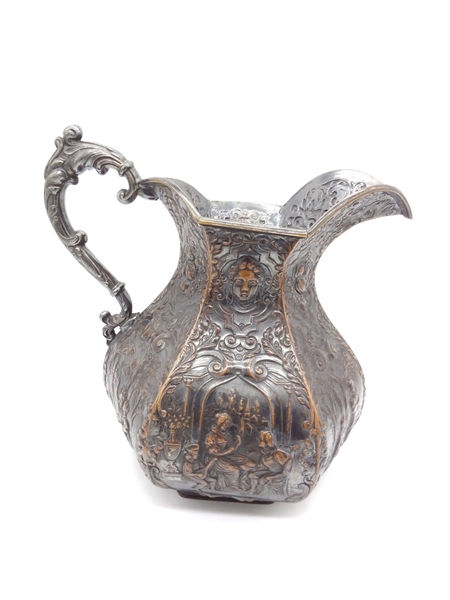 High Relief Repousse Silver Plate Water Pitcher