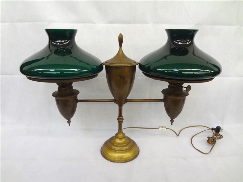Double Student Lamp Green Cased Shades Electrified