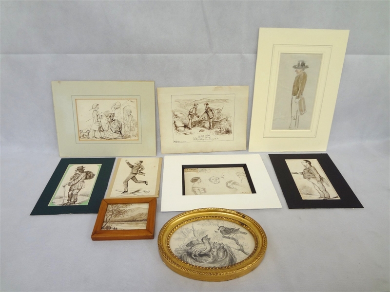 (9) Original Turn of the Century Pen and Ink Drawings