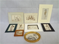 (9) Original Turn of the Century Pen and Ink Drawings
