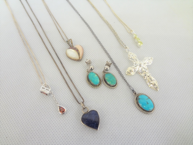 (6) Sterling Silver Necklaces With Pendants