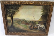 Oil on Canvas Landscape Farm Scene